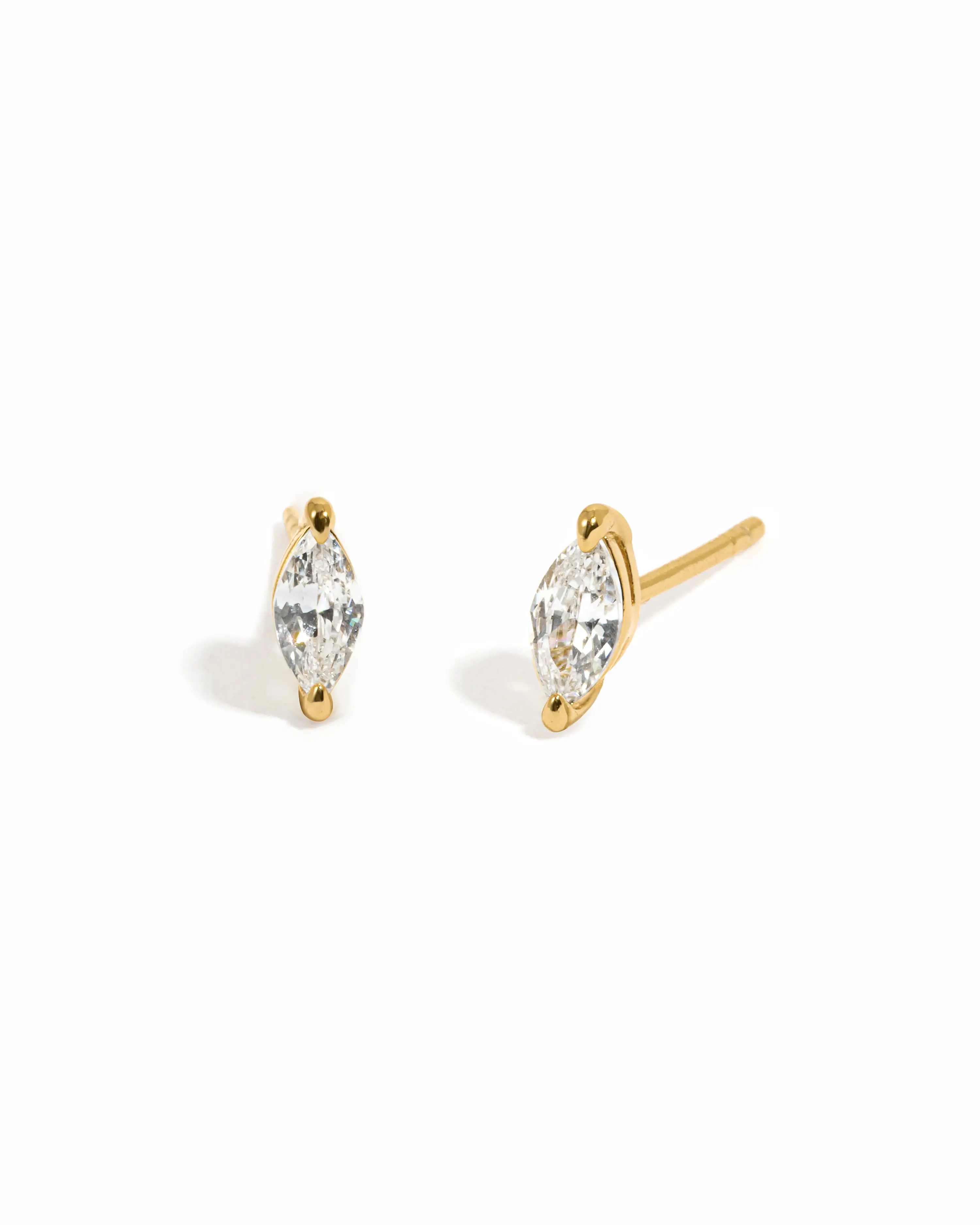 Sami Jewels 925 Sterling Silver 14K Gold-Plated 3x6mm Marquise Cubic Zirconia Stud Earrings, Dainty Hypoallergenic Female Earrings for Casual Daily Wear (Durable for Years)
