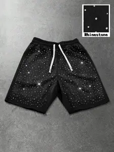 Men's Casual Gym Shorts, Diamond Embellished, Perfect for Leisure Wear, Daily Use, Fashionable and Comfortable, Star Print Shorts, Casual Sporty Shorts