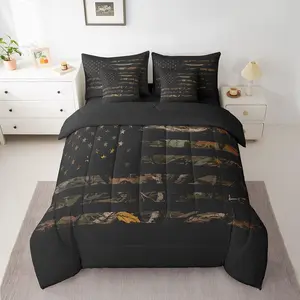 Feelyou 7-Piece Breathable Military-Style Bedding Set - Camouflage American Flag Branch Design, Comforter, Sheets, Bed in A Bag, Western Bedding Sets, Breathable Bedding Set