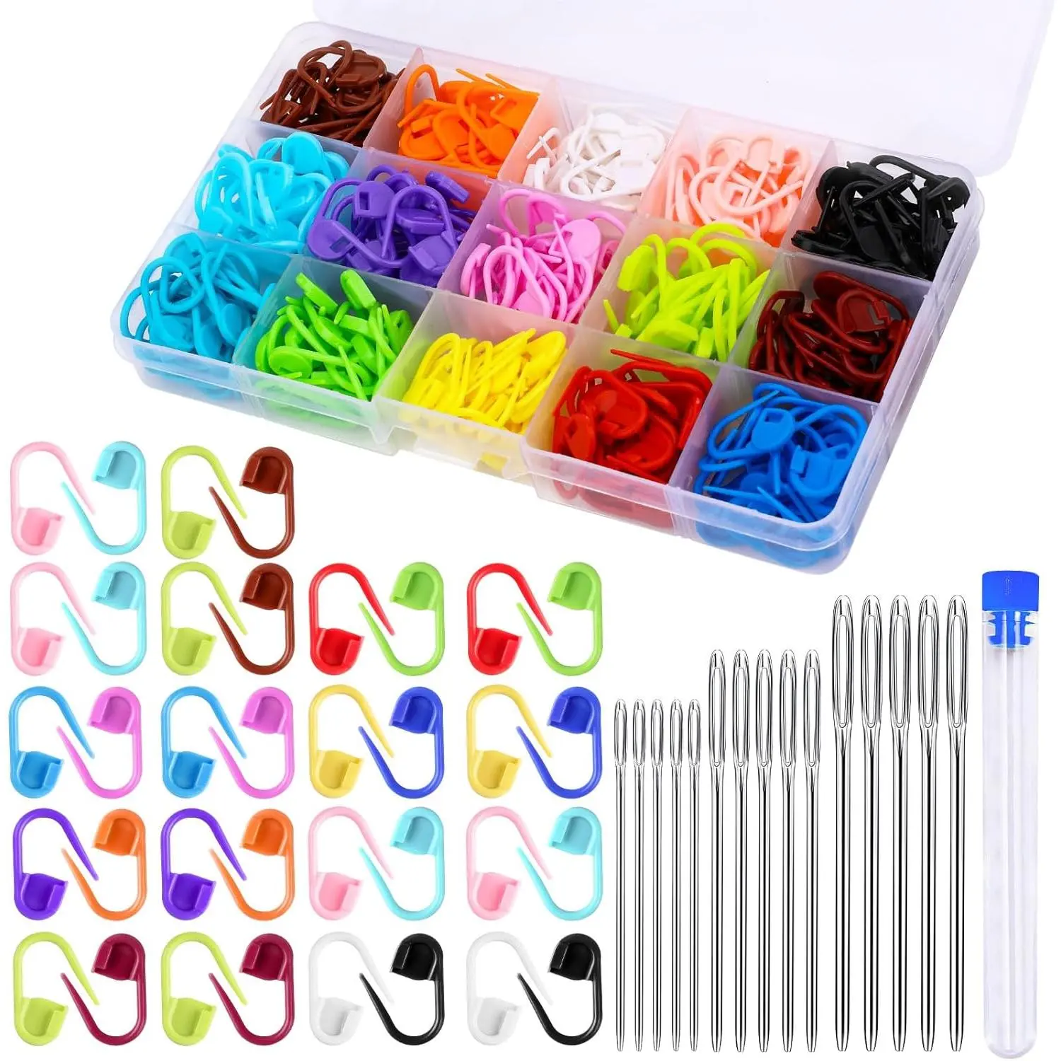 315 count Stitch Markers for Crocheting, Stitch Locking Clip Colorful Knitting Markers Crochet Clips with 15 count Big Eyes Blunt Sewing  (2inch/2.3inch/2.7inch)