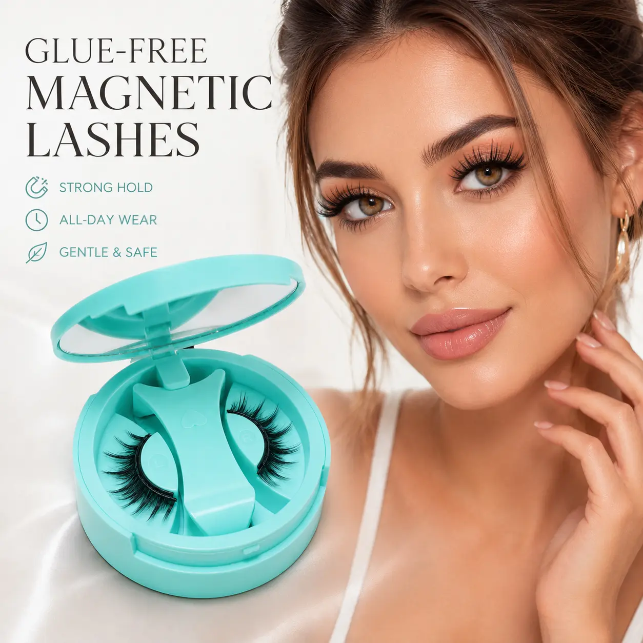 4-Magnet Glue-Free Magnetic False Eyelashes Upgraded Version, Reusable Waterproof Natural-Look Korean Style Lashes for Beginners, with All-in-1 Box & Bonus Refill