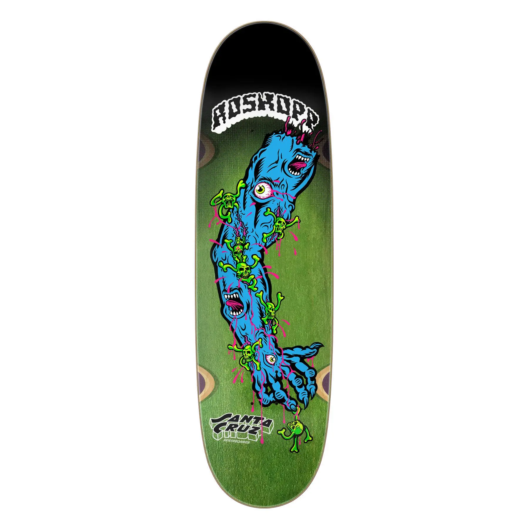 Santa Cruz Skateboards 9.00in x 32.00in Rob Roskopp Screaming Arm Pro Model Deck, Brown Stain, Black at the Nose, Neon Art, 7-Ply North American Maple Plywood, All-Terrain Egg Shape