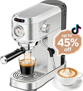 Espresso Machine 20 Bar, Compact Coffee Maker with Stainless Steel Design & Steam Milk Frother, 34oz Removable Water Tank for Lattes & Cappuccinos, Silver