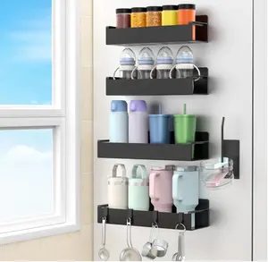 Magnetic Water Bottle Holder for Refrigerator, Cup Holder Organizer for Stanley and Tumbler for Kitchen, 4 Pack, Black