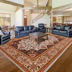 5x7 Feet Area Rug for Living Room, Machine Washable Large Brown Rugs for Dining Room, Non-Slip Backing, Vintage Carpet for Bedroom Office Dining Room Nursery Farmhouse, Home Decor, Grey,Brown,Orange,4x6 Feet, 5x7 Feet