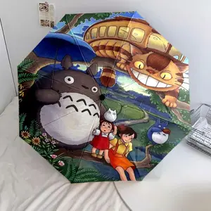 cute Totoro 16 cartoon pattern printed new umbrella, 1 automatic folding umbrella, portable foldable travel umbrella, outdoor umbrella, Christmas birthday festival gift