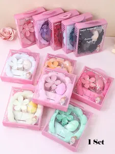 5 Pcs Girls Makeup Sponge & Spa Headband & Wristbands with Large Flower Hair Claw Clip, Hair Accessories Gift Set with Delicate Box, Suitable for Party & Daily Use