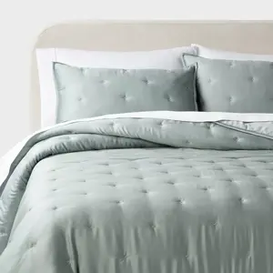 3pc Full/Queen TENCEL Comforter and Sham Set Light Teal Green - Threshold: Satin Weave, 320 Thread Count, Cooling Bedding Set