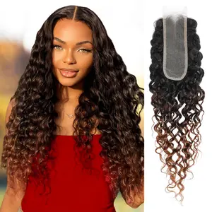 ALHER #T1B/2/30 Ombre 2x6 HD Lace Closure Only Water Wave Chestnut Brown Curly Invisible 4x4 Swiss Transparent Lace Closure Free Part Wet n Wavy Dark Root Frontal Ear to Ear 13x4 Closure Single Knot Pre Plucked Baby Hair