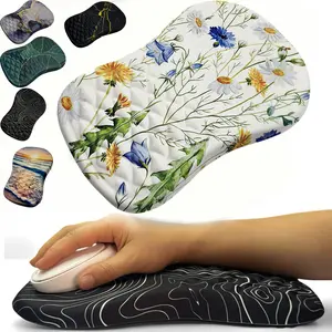 Ergonomic Office Gaming Mousepad, Wrist Support Keyboard Mat, Memory Foam Cushion, 11.8x7.87 Inches, Terrain Design