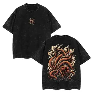 "Jinchuriki Kurama Nine Tailed Fox" Naruto Shippuden Retro Vintage Unisex Anime Manga Tshirt Fabric, Anime Lover Streetwear Menswear Cotton graphic tee
