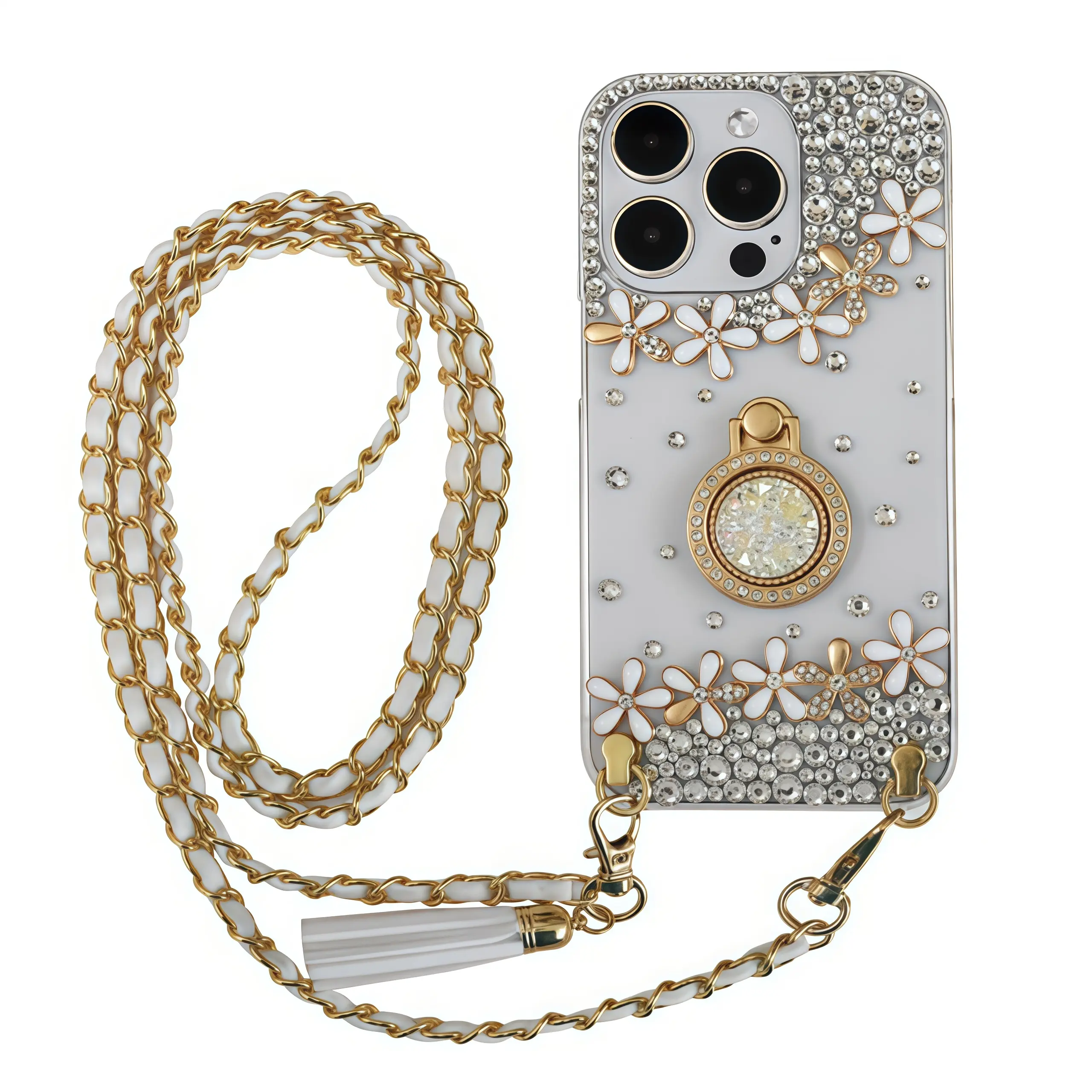 Handmade Bedazzled iPhone Case  PVC Shockproof + Corner Cushion | Bling Crossbody Cover iPhone 16/iPhone 17 Series