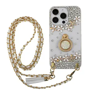 Handmade Bedazzled iPhone Case  PVC Shockproof + Corner Cushion | Bling Crossbody Cover iPhone 16/iPhone 17 Series