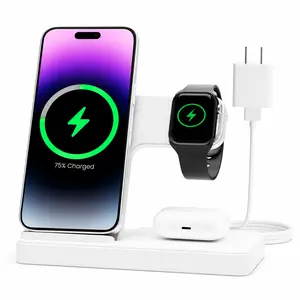 3 in 1 Foldable Wireless Charging Station for Apple Devices – Fast Magnetic Charger for iPhone, Apple Watch & AirPods, Portable Travel Charging Dock with Sleep-Friendly Design
