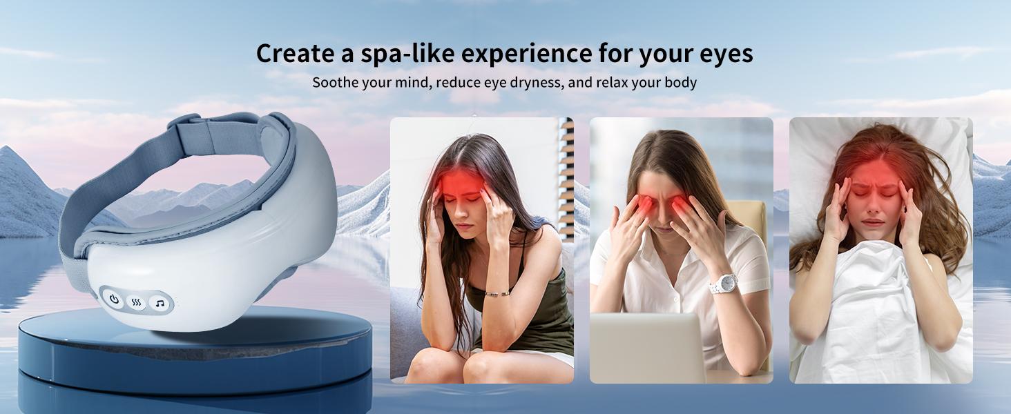 arboleaf Eye Massager with Heat, Heated Eye Massager for Migraines with Compression and Music, Wireless Eye Mask Massager with Heat, 5 Modes Portable Massaging Eye mask for Relieve Eye Strain