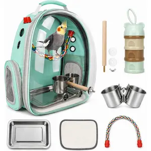 Portable Breathable Bird Carrier Backpack Lightweight Travel Pet Bird Cage with Standing Perch and Stainless Steel Tray (Mint Green)