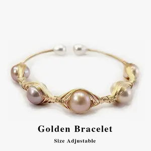 14K Golden-Plated Faux Imitation Pearl Bracelet for Women - Boho Vintage Adjustable Jewelry with Elegant Beaded Design, Versatile for Everyday & Party Wear, Year-Round Timeless Accessory