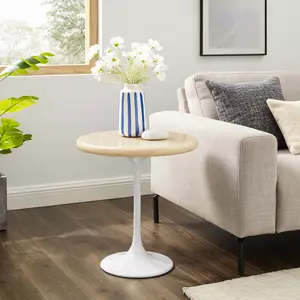 Modway Lippa 20" Round Artificial Travertine  Side Table in White Travertine