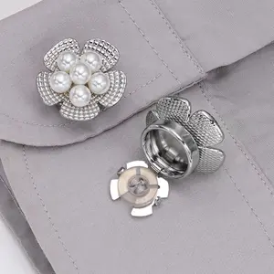 1pc Pearl Flower Shirt Button Set, Metal Clip Buckle for Coat Cardigan, Decorative Buttons, High-End Fashion Accessories