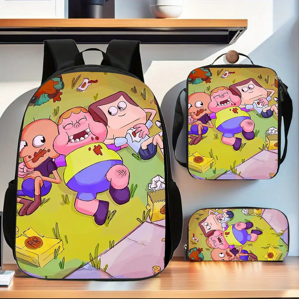 The Clarence three-piece trendy backpack set includes a large-capacity school bag, a handbag, and a pencil case, making it an ideal school bag set and luggage organizer for both men and women