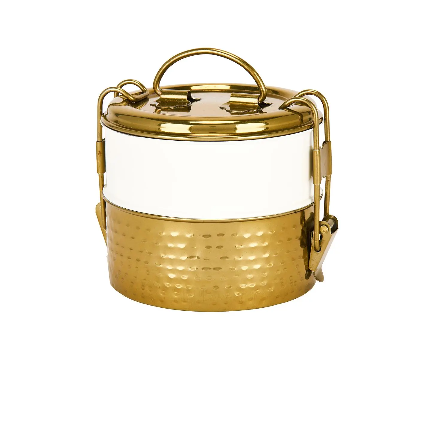 Verve Culture 2-Layer Copper-Stainless Steel Stackable Tiffin Tableware, 5.3in W x 5.1in H x 5.3in D Secure Lids Stackable Compartments Versatile Stainless Steel Bento for Indian Food, On-the-Go Foodies