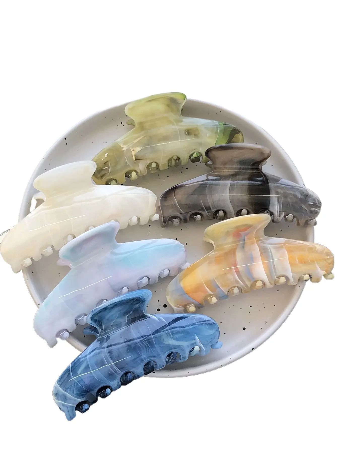 6-Piece Set Colorful Ink Wash Pattern Large Shark Clips, Retro Style Acrylic Hair Claw Clips Pack for Women's Half-Up Hairstyles, Ideal for Home, Shopping and Daily Leisure Use