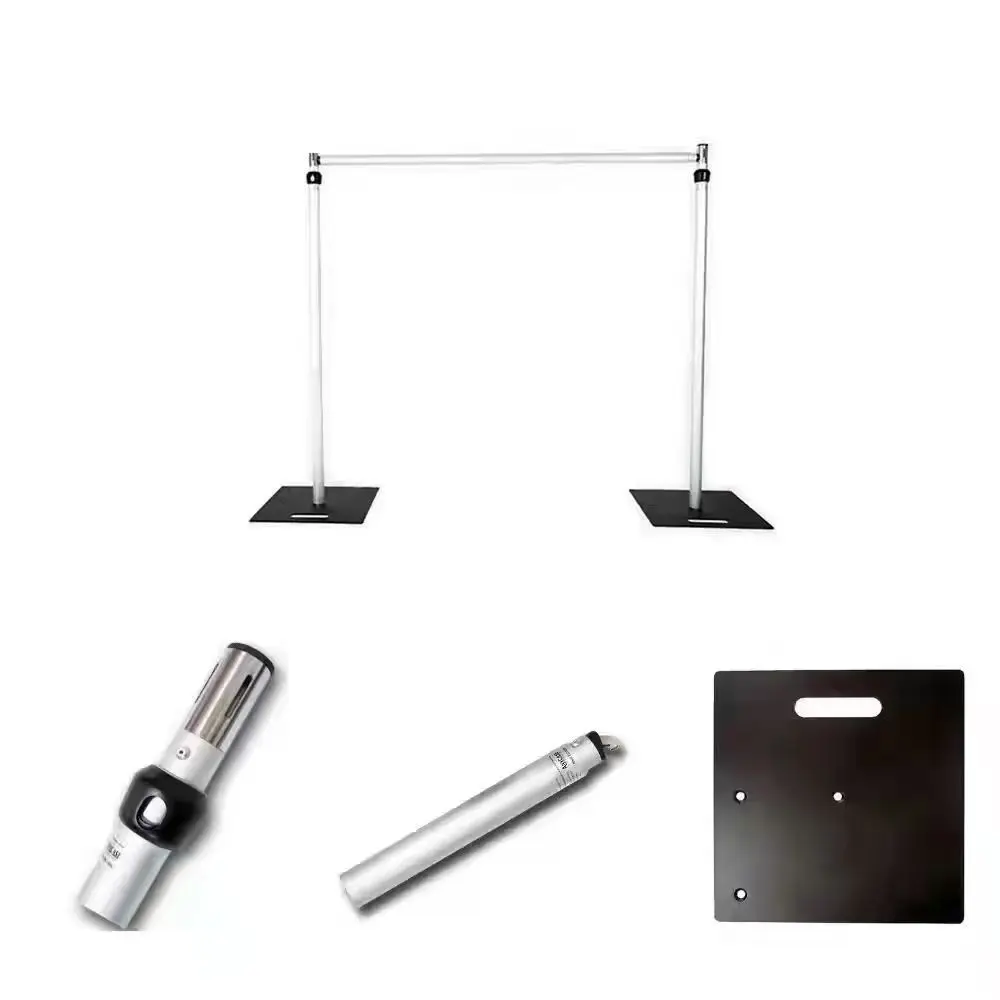 Adjustable telescopic metal flower backdrop stand with a steel base; retractable wedding arch frame for weddings, proposals, bridal showers, baby showers, and entrance décor; adjustable frame for faux rose and hydrangea flower backdrops; flexible size for
