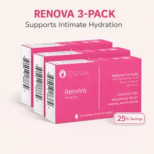 RENOVA Feminine Health - Hyaluronic Acid Moisturizing Suppository 3 PACK - Woman Owned - for vaginal dryness and Odor control - Paraben-Free and Cruelty-Free - 10 count Comfort Moisturizer