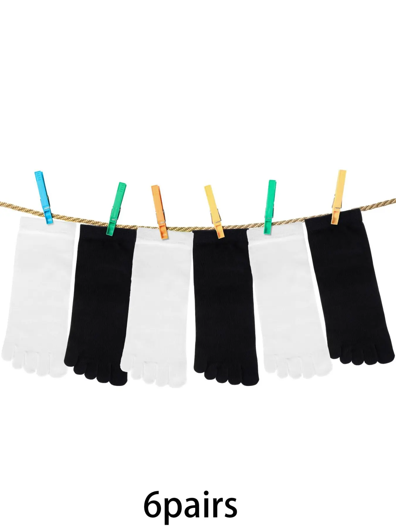 6 pairs of black and white mixed color comfortable five finger socks, fashionable, simple, breathable sports socks suitable for women's fitness running sports socks, Athletic Socks