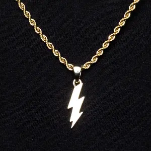 Micro Lightning Bolt Pendant in White and Yellow Gold, 18k Gold Plated, Life Guarantee - Perfect Gift(Chain Not Included)