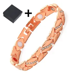 Women's leaf bracelet, pure copper magnetic bracelet withdiamonds, 3500 gauss effective magnet, outdoor fun