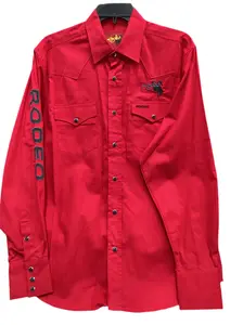 Rodeo Logo Long Sleeve Snap Button Red/Blk Shirt