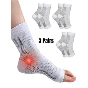 3 Pairs Compression Socks for Women & Men Open Toe-Best Ankle Compression Sleeve for Swelling, Achilles Tendonitis, Healthcare Cotton Support,  White Black Tool