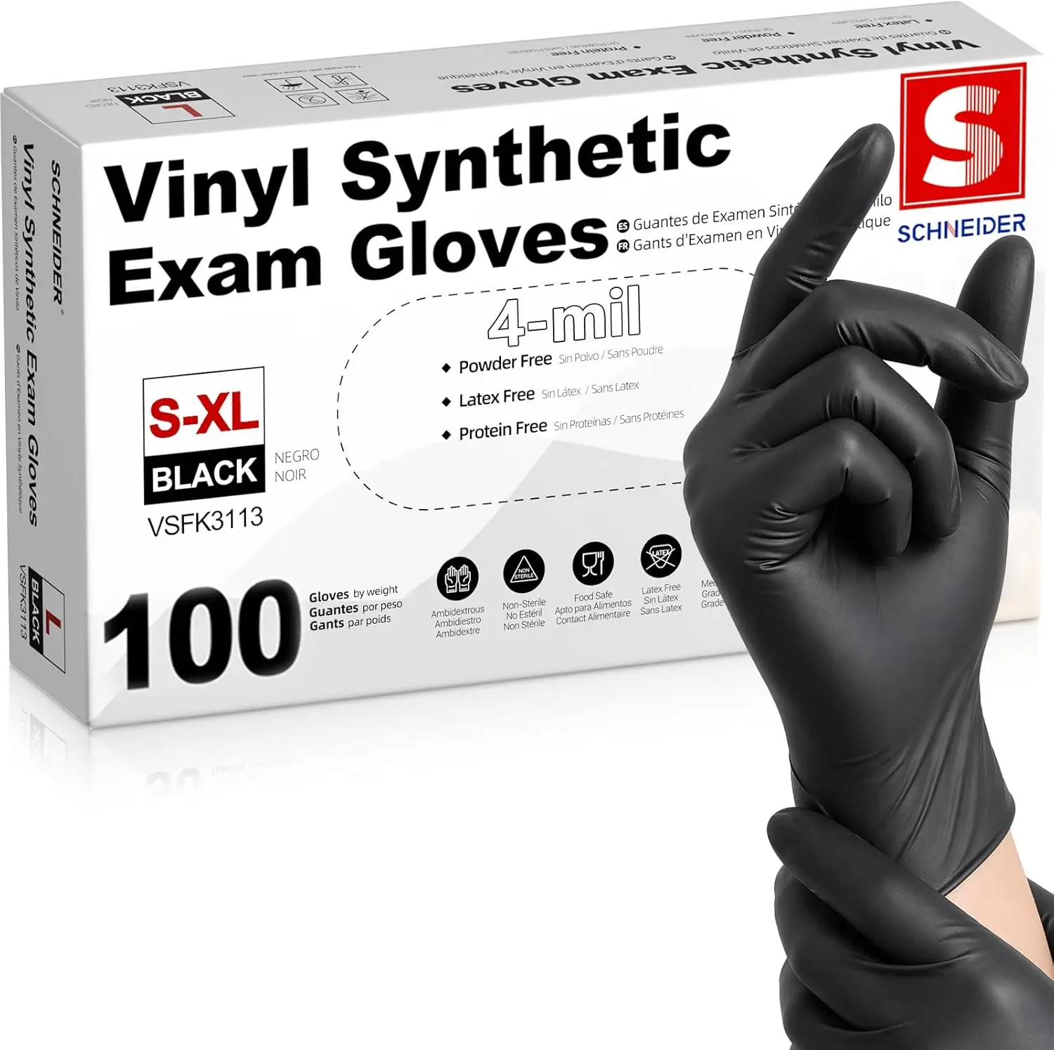 Disposable Black Medical Nitrile-Vinyl Blend Exam Hand Gloves, Latex-Free, Powder-Free, Food-Safe, Comfortable Fit, Ambidextrous, Unisex for Cleaning, Food Prep Hand Rubber Household Industrial