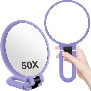 50x Magnification Makeup Mirror, Portable Foldable Handheld Beauty Mirror, Adjustable Stand, Mini Pocket Travel Mirror, HD Lens, Ideal for Daily Use