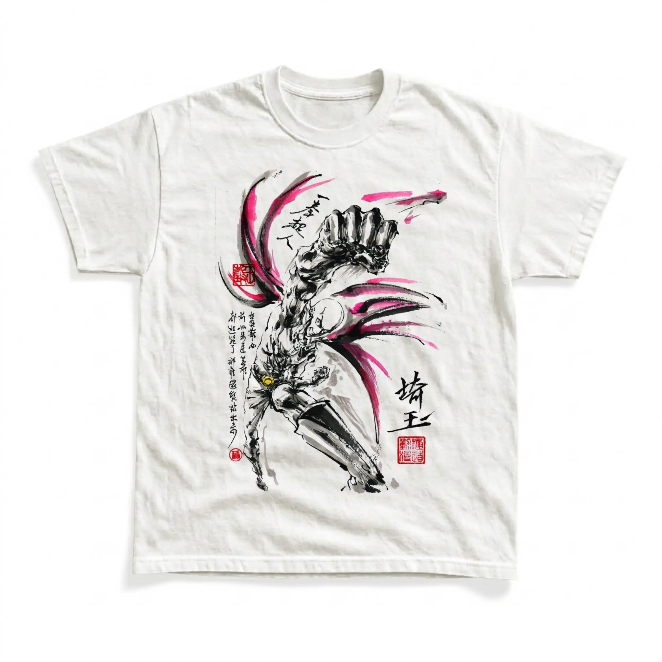 Gildan Men's and Women's T-Shirt, Vintage One Punch Man - Saitama Graphic Tee, Y2K Grunge Streetwear Shirt, Sumi-e Brush Ink Punch Hero Tops, Manga Art Apparel, Casual Clothes, Vintage Fashion Gift Tees, Premium Cotton, Menswear