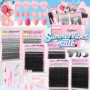 YIDUO All-in-One Eyelash Cluster Kit, Fluffy Eyelashes Cluster, 100D/150D/200D/300D, Bunny/Wispy Styles & Bottom Lashes, 5-18mm D-Curvature, Complete Tools (Bond & Seal, Remover, Tweezers, Brush, Curler & Makeup Tools), DIY Lash Extensions
