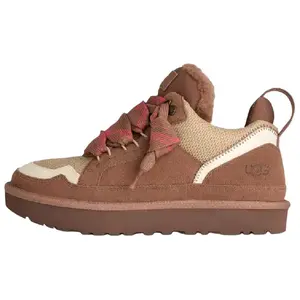 UGG Lowmel 'Rocky Oak' Women's Winter Sheepskin Comfy Sneakers Round Toe Laces All Seasons Colorblock Suede & Sheepskin Casual Shoes