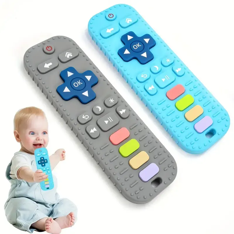 2 Pcs Baby Remote Control Toy, Teething and Chewing Toy for 3-24 Month Olds, Cute Remote-Shaped BPA-Free Teether, Newborn Gift