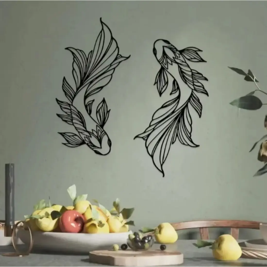 1 pc Stunning Artistic set of 2 Koi metal wall decor, Unframed wall art! School of fish suitable for interior decoration. Perfect for living room. Elegant hanging wall decor, Aesthetic wall decor