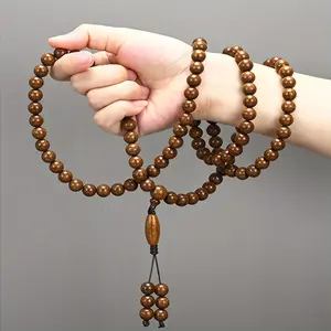 108 Sandalwood Beads Mala, Premium Natural Wood for Islamic Prayer, for Muslim, Meditation & Spiritual Practice, Traditional Tassel Gift Box Included