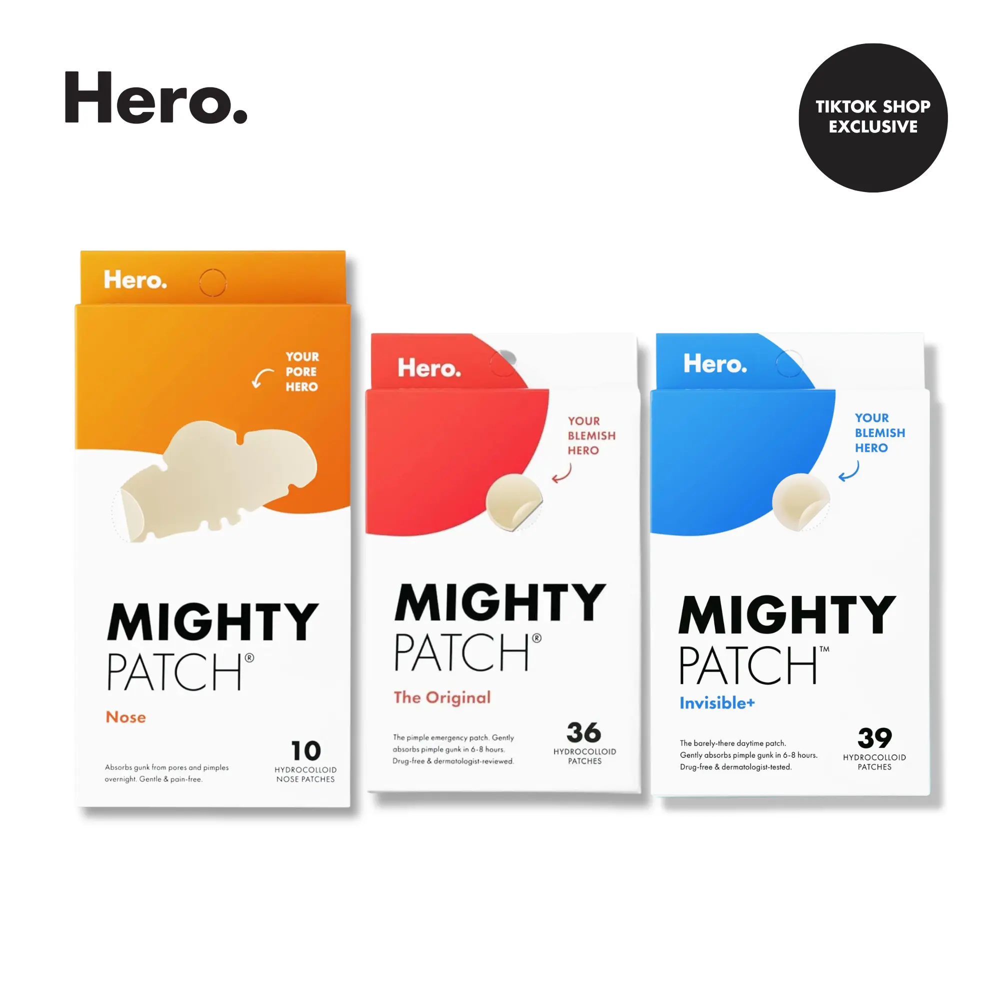 Hero Mighty Patch Nose Patches, Mighty Patch Original Pimple Patch, Mighty Patch Invisible+ Pimple Patch Bundle