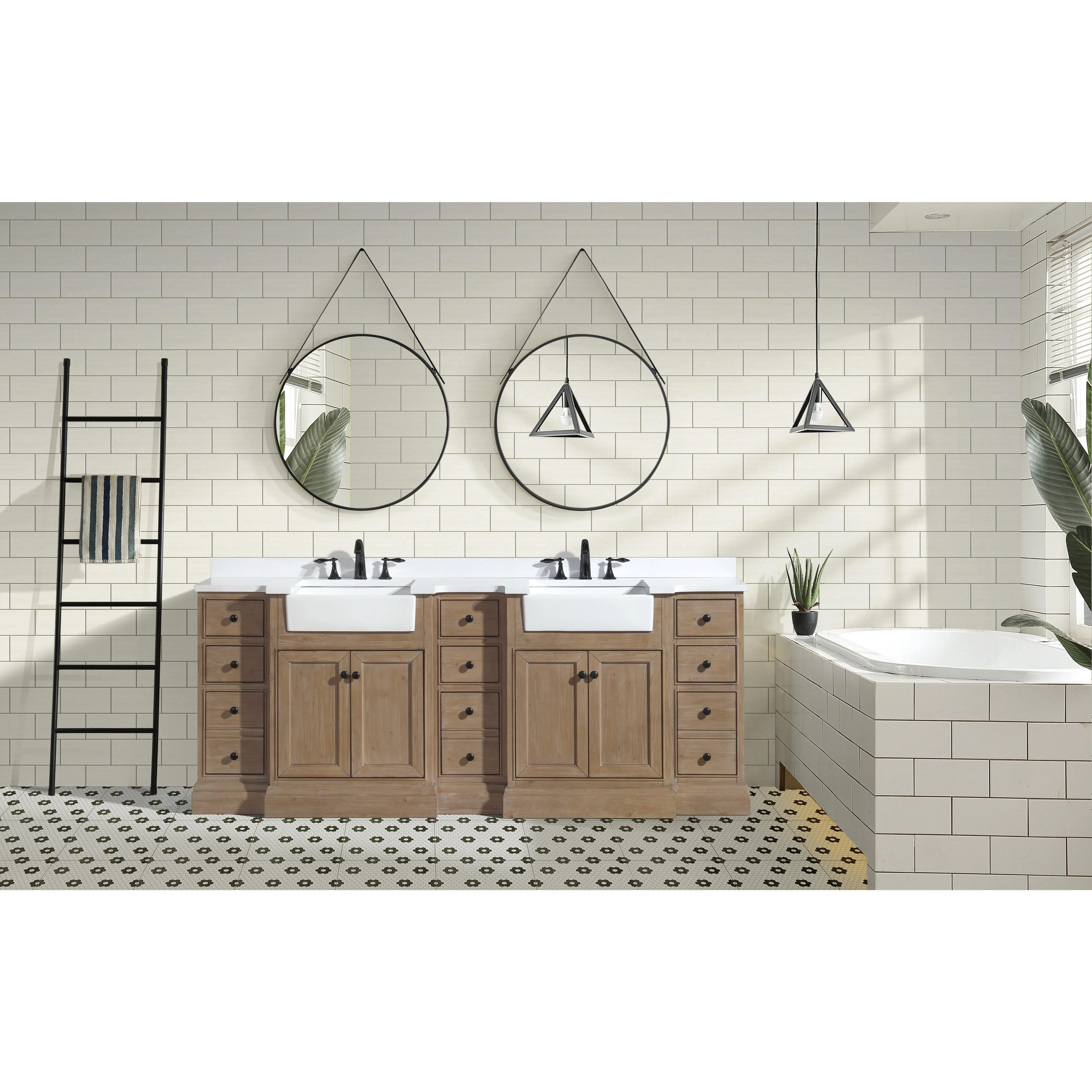 Kelly 84" Bathroom Vanity Weathered Fir - White Engineered Countertop
