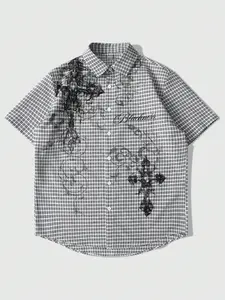 Men's Fashion Patterned Shirt, Casual Short Sleeve Button-Up Collar Shirt, Stylish Outwear for Daily Wear, Comfortable and Trendy Design