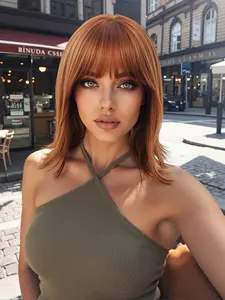 12 Inch Fashionable New Short Wavy Orange Wigs with Bangs Synthetic Wigs for Women, Suitable for Ordinary Work, Life, Dance Parties and All Occasions