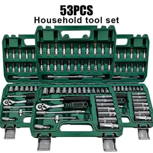 Auto Repair 53-Piece Socket Wrench Set with 72-Tooth Quick Ratchet Dual-Purpose S2 Wrench Kit for Household Use