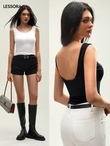 LESSORA Women's Sleeveless Open Back Crop Top Casual Summer Wear