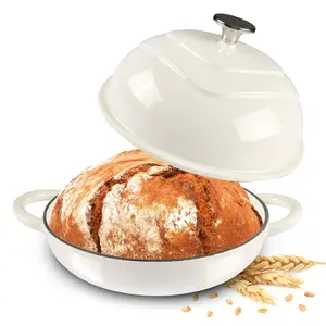 MGKKT Enameled Cast Iron Dutch Oven 5QT Pot with Lid Heavy-Duty Cookware for Bread Baking Braising Stews Roasting White Classic Sturdy Bakeware Serving Cooking