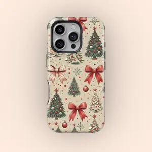 Merry Christmas,Vintage Christmas Tree Phone Case, Cute Red Bow Holiday Aesthetic Cover Suitable for IPhone 17 16 15 14 13 12 11 X Pro Max Plus Air