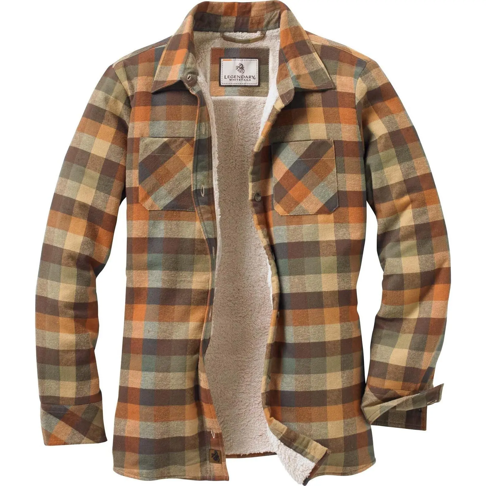 Legendary Whitetails Women's Cotton Soft Flannel Open Country Sherpa-Lined Satin Shirt Jacket, Plaid Long-Sleeve Top with Pockets